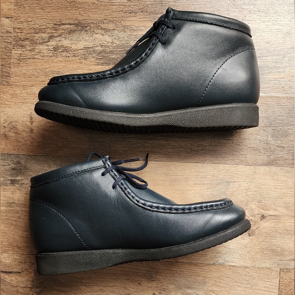Hush Puppies Bridgeport Leather Moc Toe Chukka Boots Navy Lace Up Boys Size 4 - Picture 5 of 10